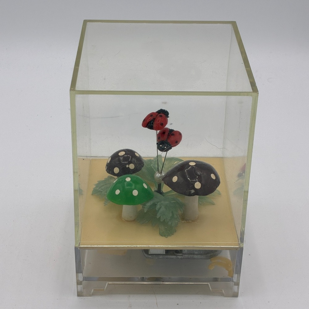 Vintage 1970s Berman Anderson Music Box Lucite Ladybugs Mushrooms Works